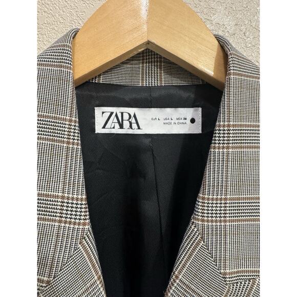 Zara Double Breasted Plaid Blazer Womens Size L - Picture 3 of 5